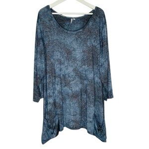 Kate Park Vintage Plus Size Tie Dye Print blue tunic top with pockets size 3X